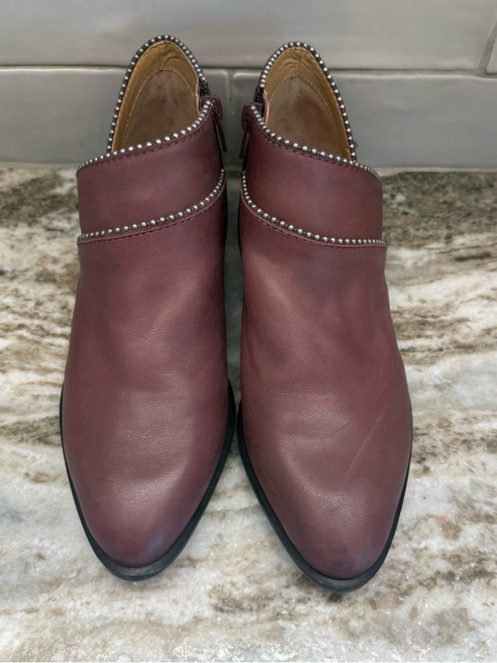 Lucky Brand Perrma Raisin Curved Topline Women’s Size 8 Studded Moto Edge Bootie - Picture 6 of 14